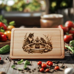 Charcuterie Board Engraving File, Cat Family Design, Laser