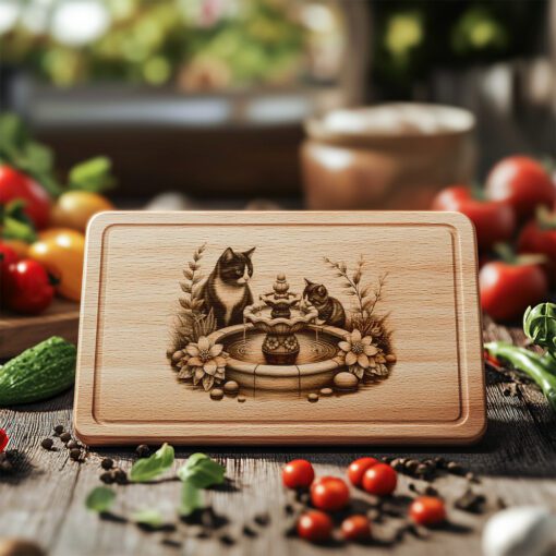 Charcuterie Board Engraving File, Cat Family Design, Laser