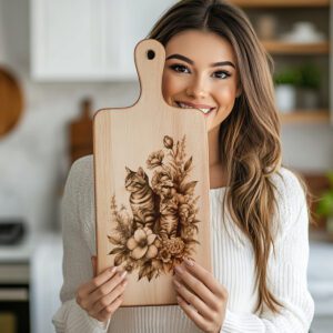 Charcuterie Board Engraving File, Cat Family Floral Decor,