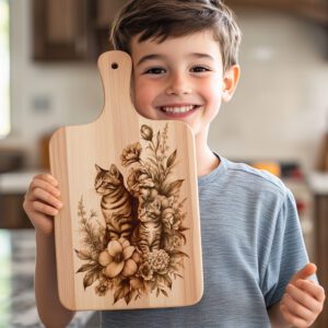 Charcuterie Board Engraving File, Cat Family Floral Decor,