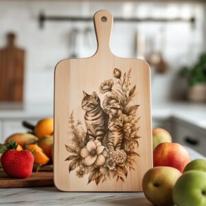 Charcuterie Board Engraving File, Cat Family Floral Decor,