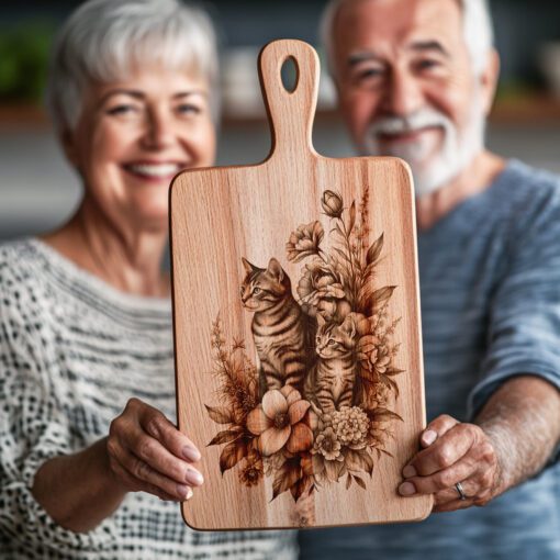 Charcuterie Board Engraving File, Cat Family Floral Decor,