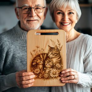 Charcuterie Board Engraving File, Cat Family Floral Garden,