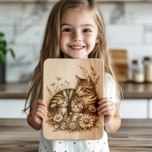 Charcuterie Board Engraving File, Cat Family Floral Garden,