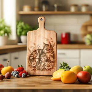 Charcuterie Board Engraving File, Cat Family Floral Garden,