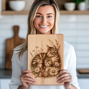 Charcuterie Board Engraving File, Cat Family Floral Garden,