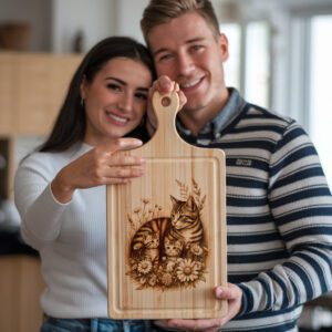 Charcuterie Board Engraving File, Cat Family Floral Garden,