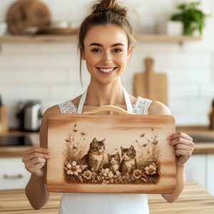 Charcuterie Board Engraving File, Cat Family, Floral Rustic