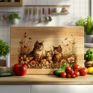 Charcuterie Board Engraving File, Cat Family, Floral Rustic