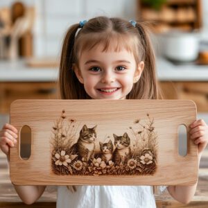 Charcuterie Board Engraving File, Cat Family, Floral Rustic