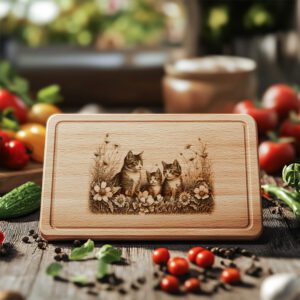 Charcuterie Board Engraving File, Cat Family, Floral Rustic