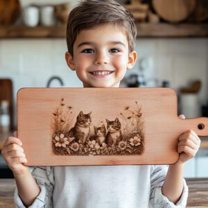 Charcuterie Board Engraving File, Cat Family, Floral Rustic