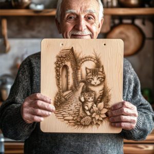 Charcuterie Board Engraving File, Cat Family, House, Flowers,