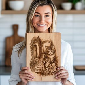Charcuterie Board Engraving File, Cat Family, House, Flowers,