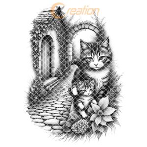 Charcuterie Board Engraving File, Cat Family, House, Flowers,