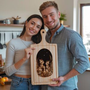 Charcuterie Board Engraving File, Cat Family Starry Sky
