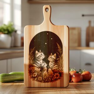 Charcuterie Board Engraving File, Cat Family Starry Sky