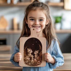 Charcuterie Board Engraving File, Cat Family Starry Sky