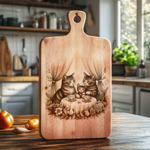 Charcuterie Board Engraving File, Cat Family Tea Party,