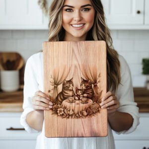 Charcuterie Board Engraving File, Cat Family Tea Party,