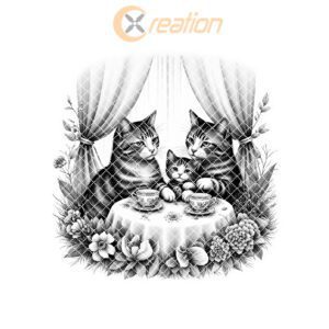 Charcuterie Board Engraving File, Cat Family Tea Party,