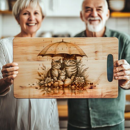 Charcuterie Board Engraving File, Cat Family Umbrella Design,