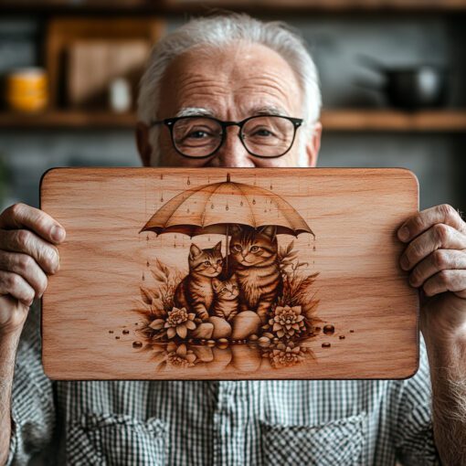 Charcuterie Board Engraving File, Cat Family Umbrella Design,
