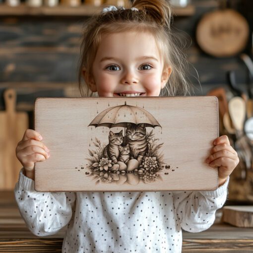 Charcuterie Board Engraving File, Cat Family Umbrella Design,