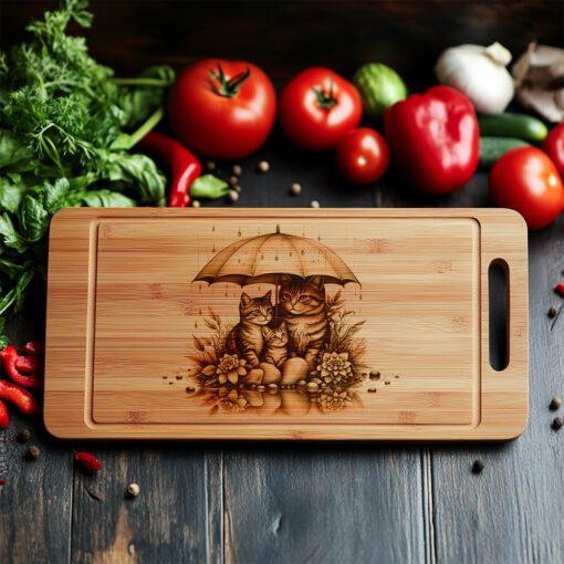 Charcuterie Board Engraving File, Cat Family Umbrella Design,