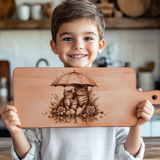 Charcuterie Board Engraving File, Cat Family Umbrella Design,