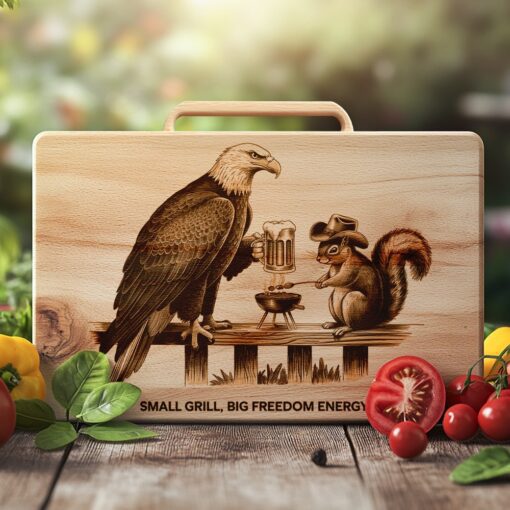 Wurstbrett Gravur Datei, Adler Eichhörnchen Grill Bier Design, Küchendekor Vorlage – Bild 5