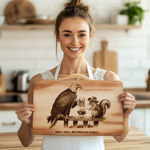 Wurstbrett Gravur Datei, Adler Eichhörnchen Grill Bier Design, Küchendekor Vorlage – Bild 6
