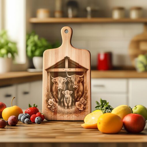 Charcuterie Board Engraving File, Highland Cow Barn Design,