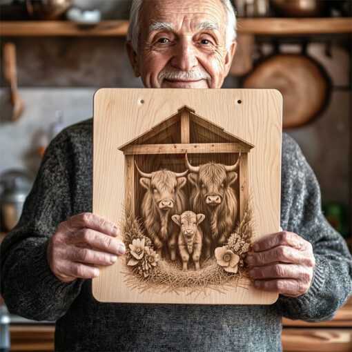 Charcuterie Board Engraving File, Highland Cow Barn Design,