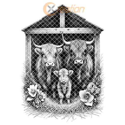 Charcuterie Board Engraving File, Highland Cow Barn Design,