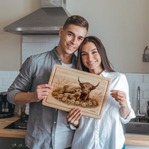 Charcuterie Board Engraving File, Highland Cow Daisy Meadow,