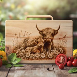 Charcuterie Board Engraving File, Highland Cow Daisy Meadow,