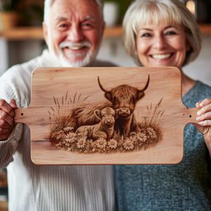 Charcuterie Board Engraving File, Highland Cow Daisy Meadow,