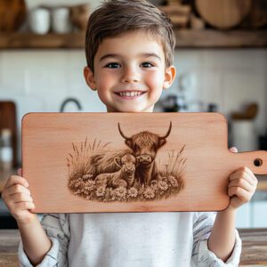 Charcuterie Board Engraving File, Highland Cow Daisy Meadow,