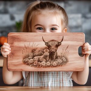 Charcuterie Board Engraving File, Highland Cow Daisy Meadow,