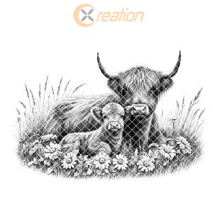 Charcuterie Board Engraving File, Highland Cow Daisy Meadow,