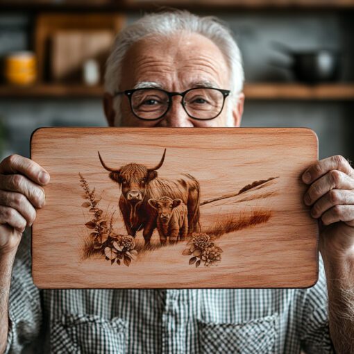Charcuterie Board Engraving File, Highland Cow Family, Rustic