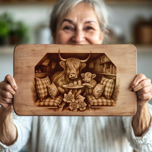 Charcuterie Board Engraving File, Highland Cow Farmhouse Kitchen