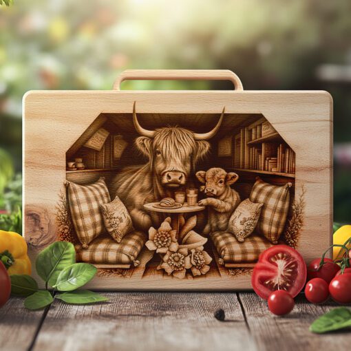 Charcuterie Board Engraving File, Highland Cow Farmhouse Kitchen