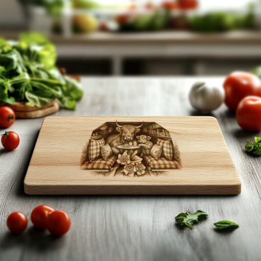 Charcuterie Board Engraving File, Highland Cow Farmhouse Kitchen