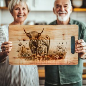 Charcuterie Board Engraving File, Highland Cow Poppy Field,