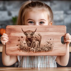 Charcuterie Board Engraving File, Highland Cow Poppy Field,