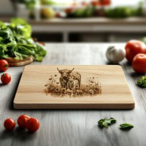 Charcuterie Board Engraving File, Highland Cow Poppy Field,