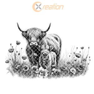 Charcuterie Board Engraving File, Highland Cow Poppy Field,