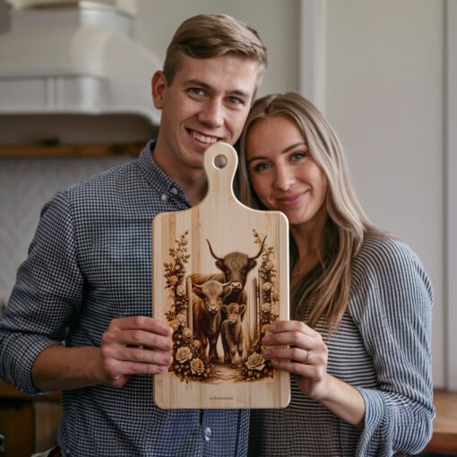 Charcuterie Board Engraving File, Highland Cow Rustic Kitchen
